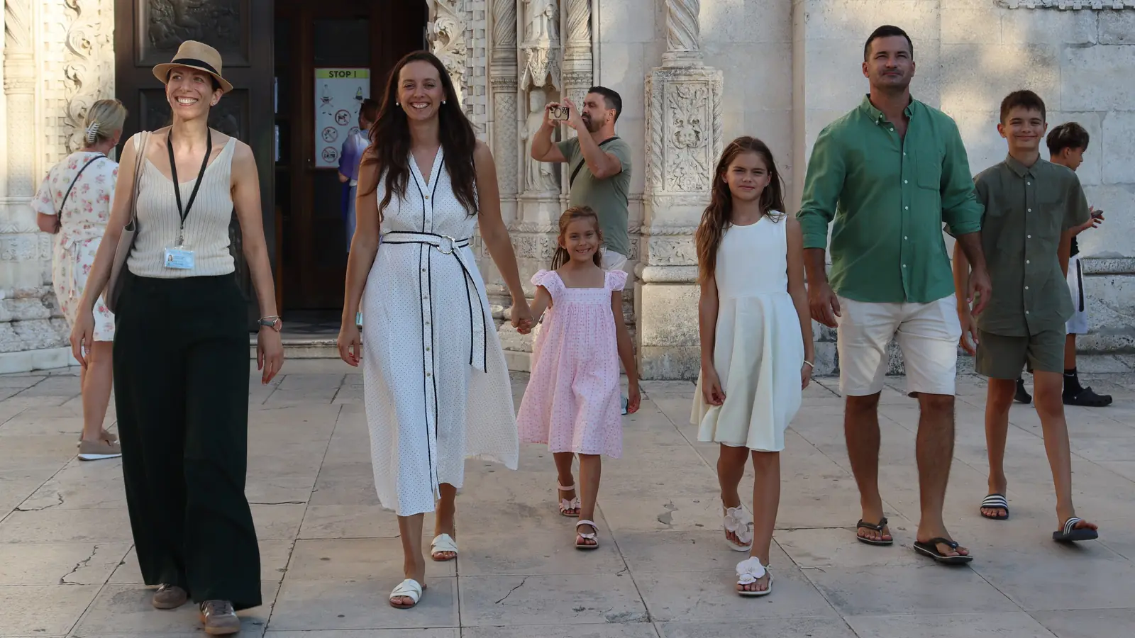 Ivana, licensed local guide, leading a family out of the Cathedral of St. James on a private walking tour of Šibenik