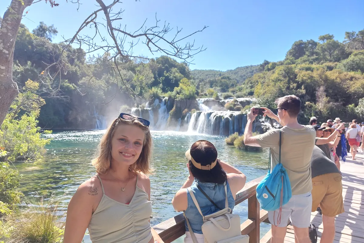 Ivana with guests above the falls on a Krka National Park private walking tour